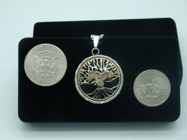 Tree of Life Half Dollar Pendant with Eagle by Two Feathers Coin Art