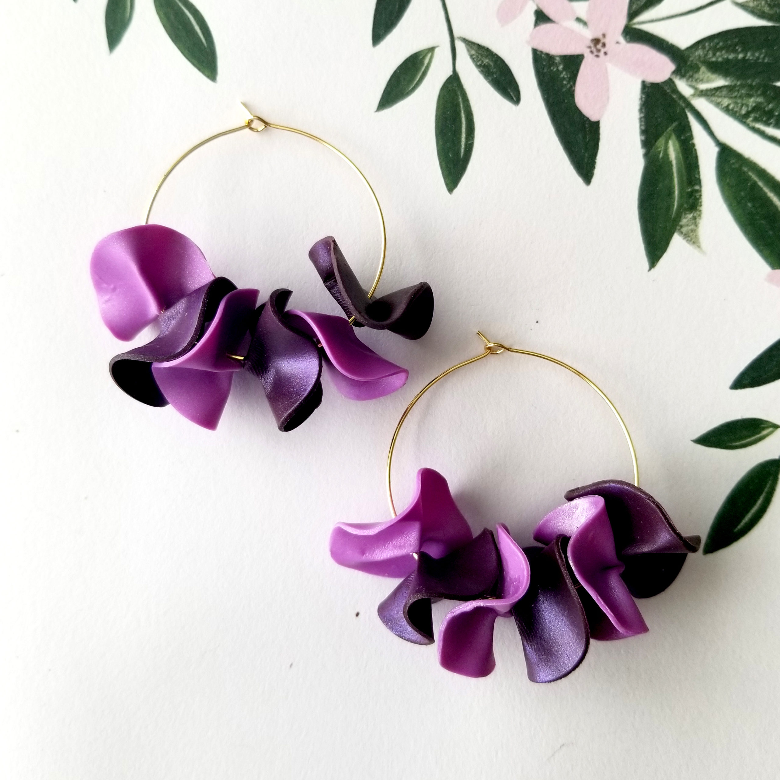 Medium Flamenco Ruffle Hoop Earrings - purple