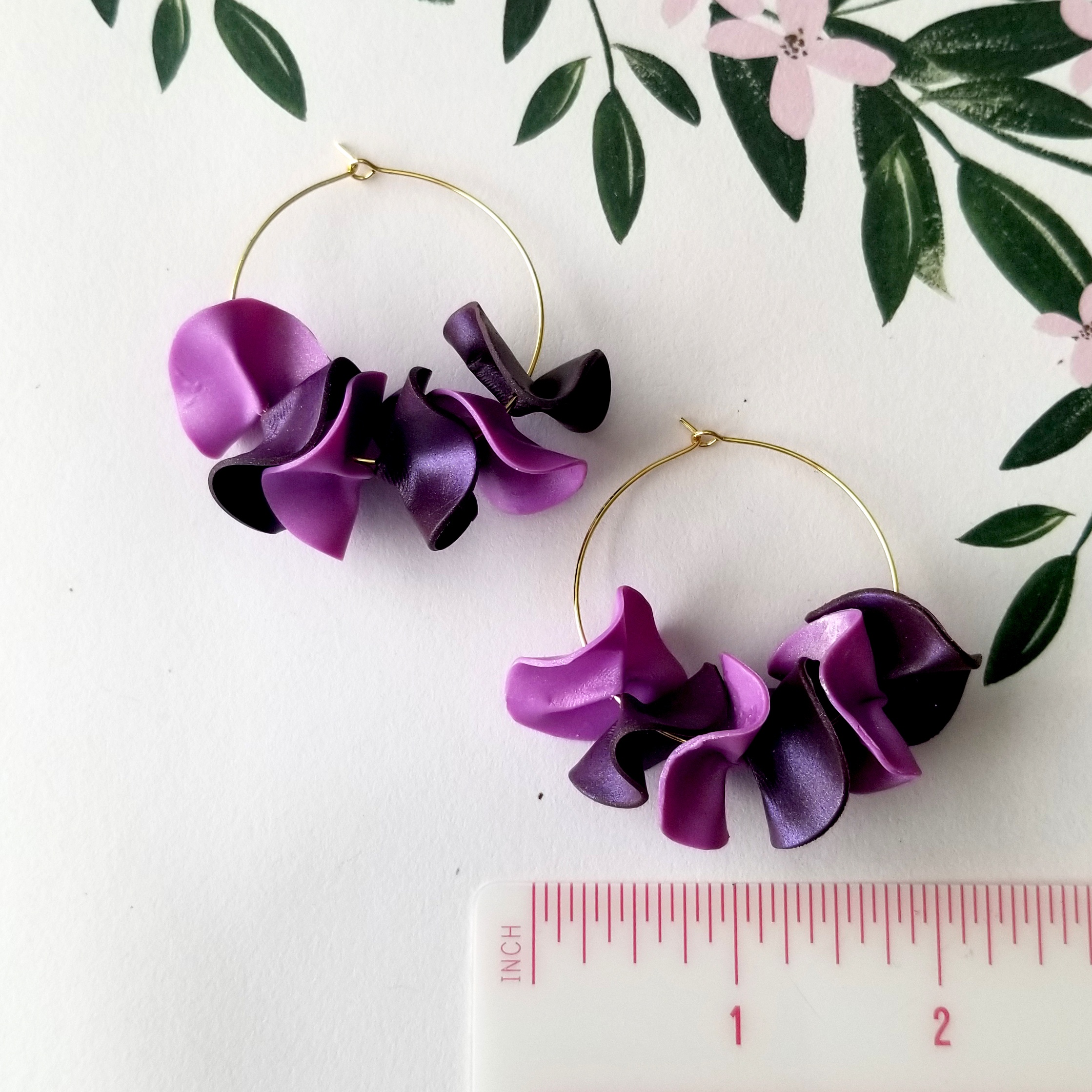 Medium Flamenco Ruffle Hoop Earrings - purple