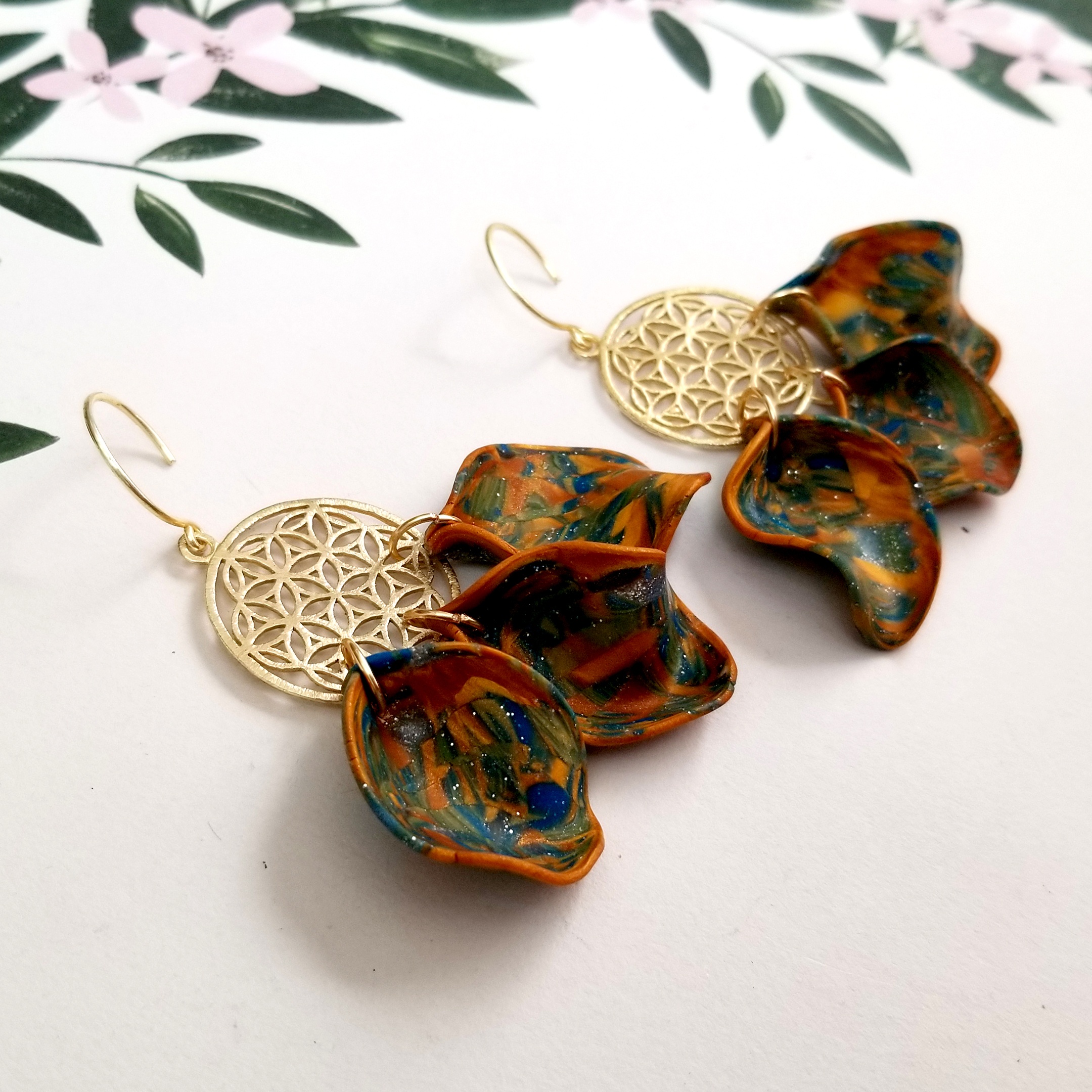 Gold Multicolored Drop Earrings
