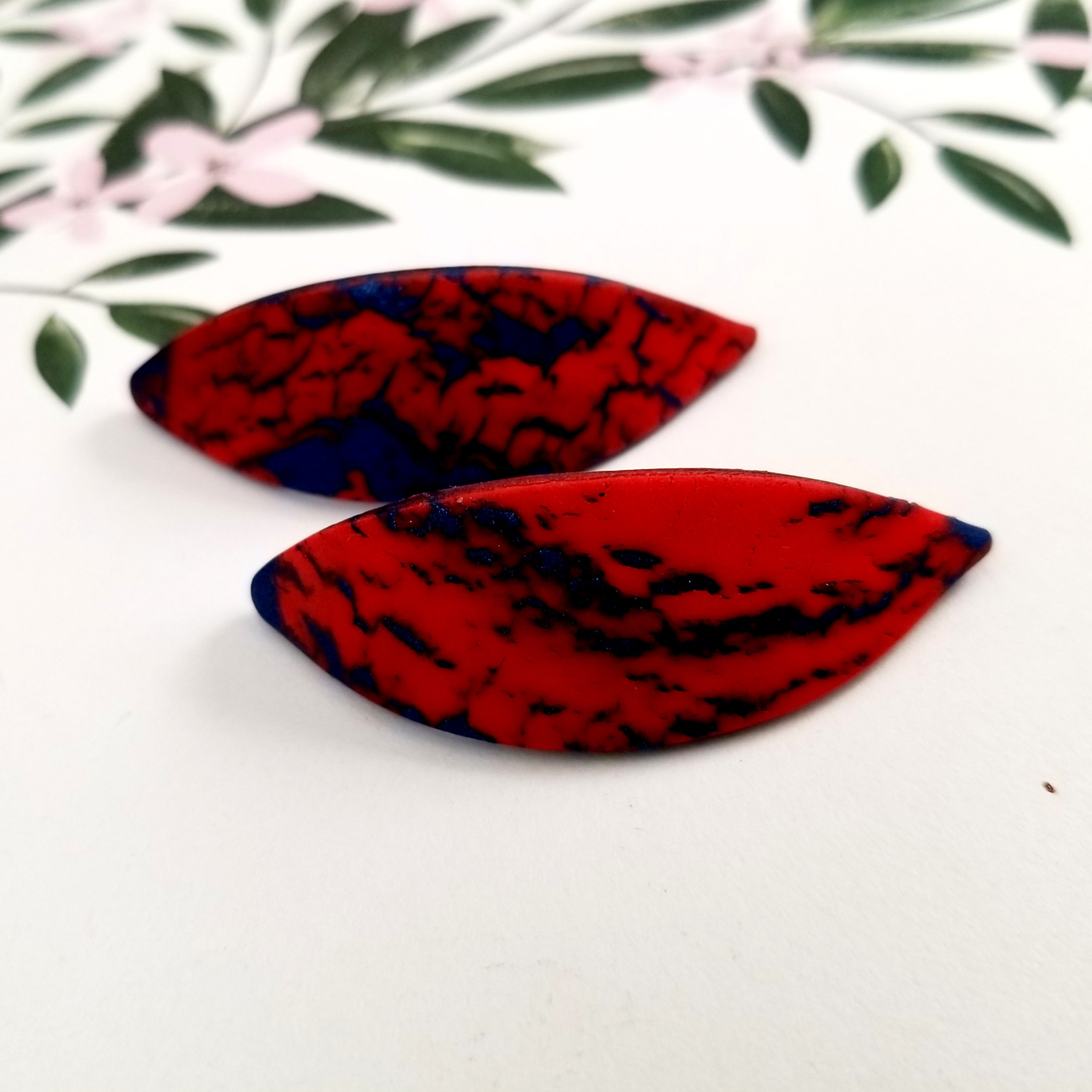 Red & Navy Lava Studs By Icha Cantero Handmade Jewelry