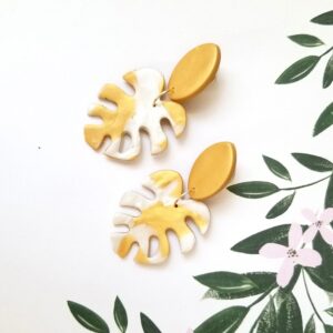 Golden Monstera Dangle Studs By Icha Cantero Handmade Jewelry