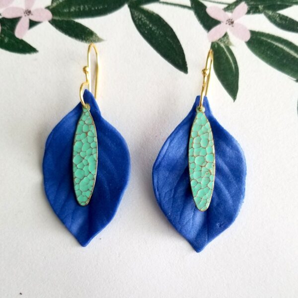Blue and Teal Leaf Dangles By Icha Cantero Handmade Jewelry