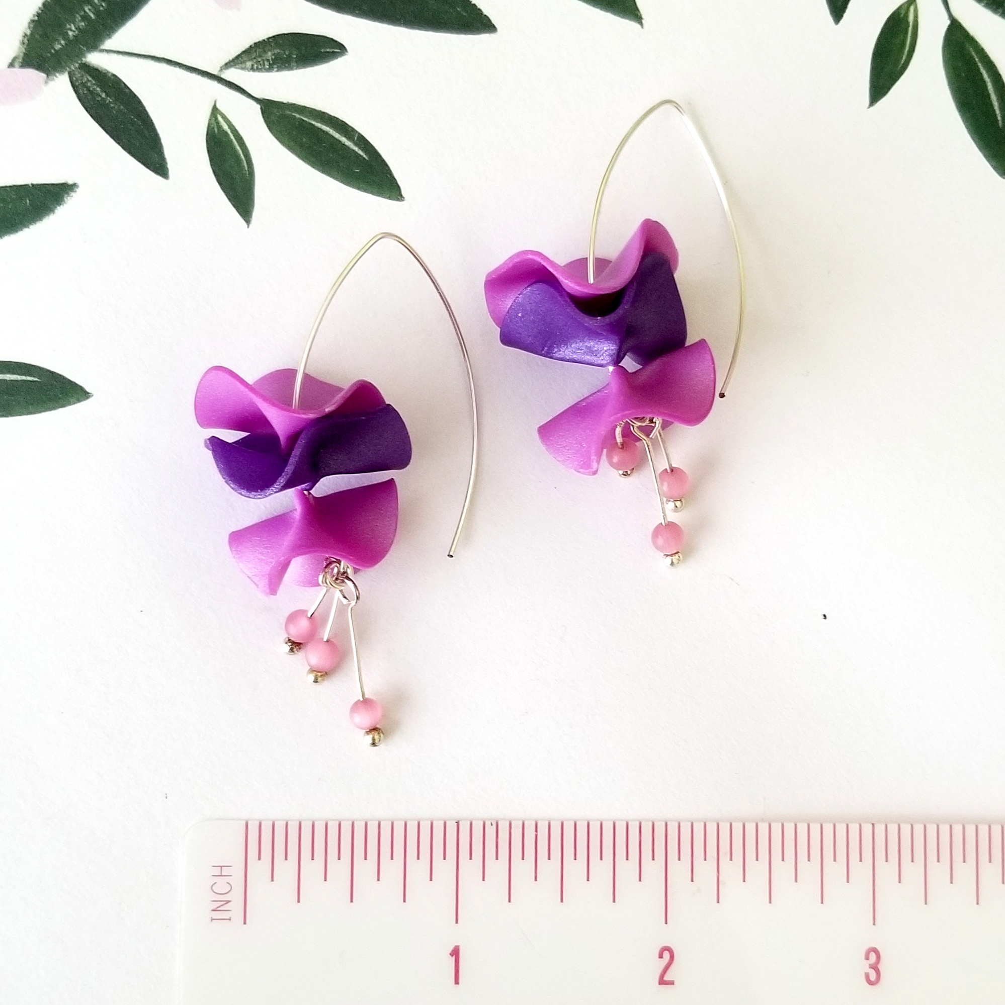 Ruffle Dangle Earrings - two toned purple