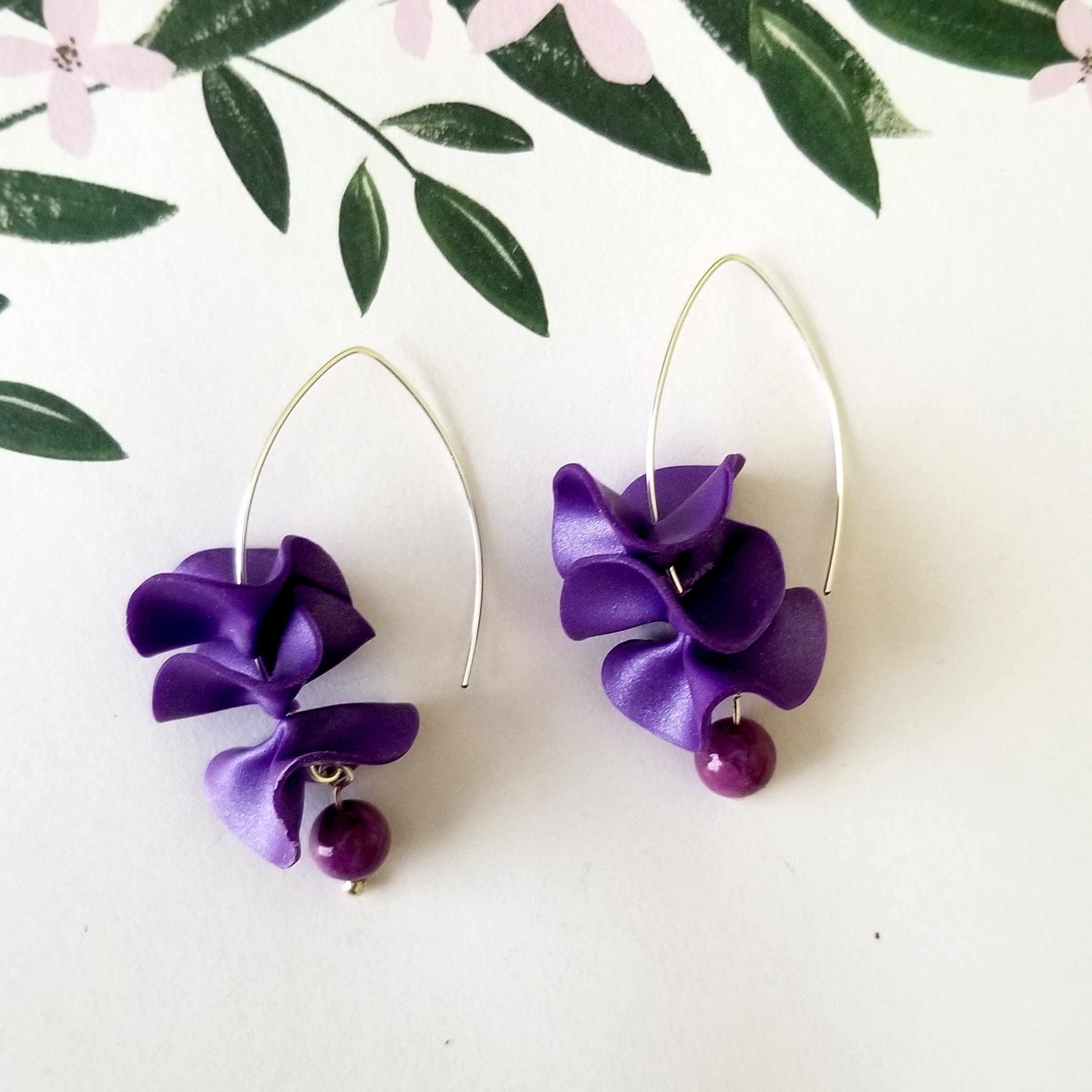 Ruffle Dangle Earrings - purple