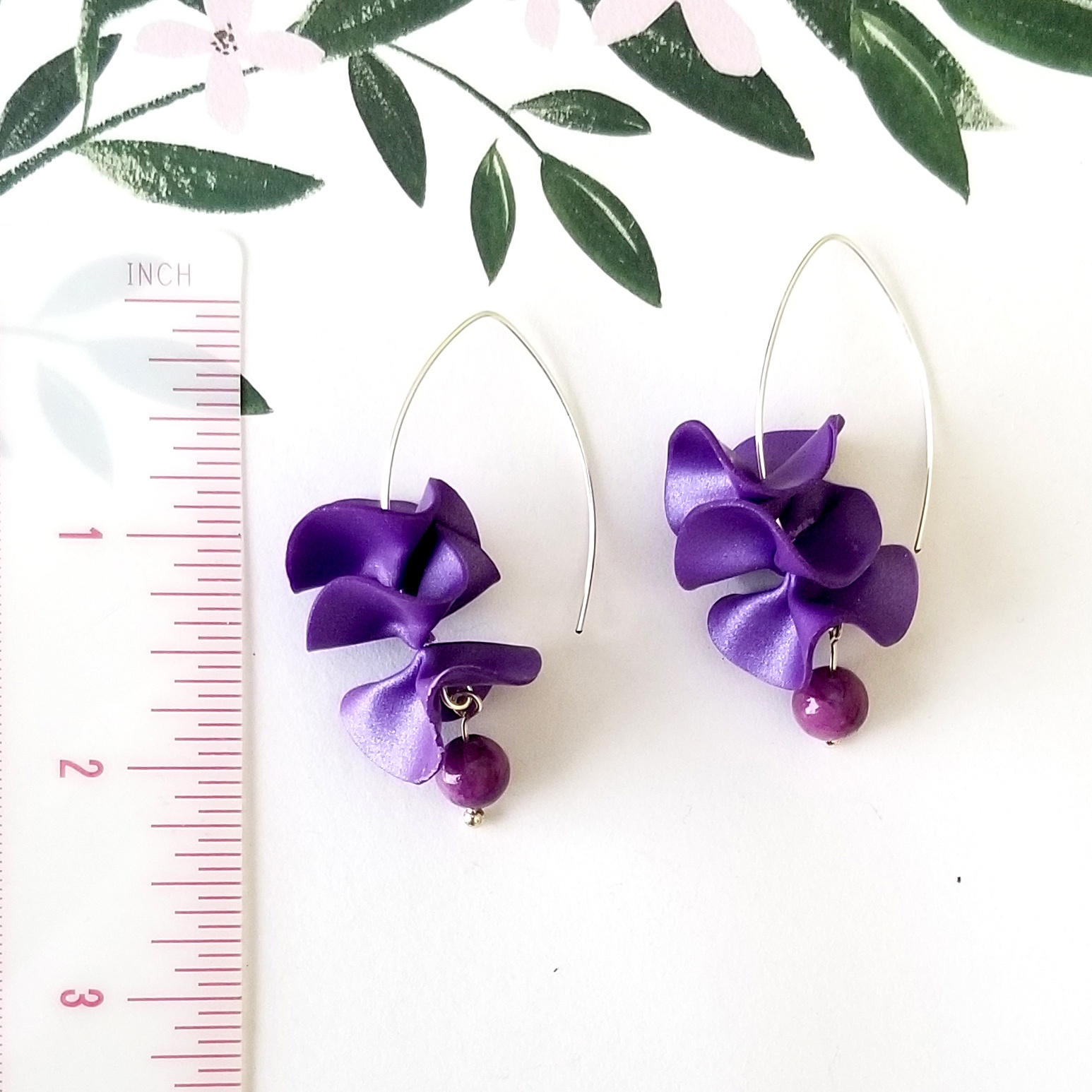 Ruffle Dangle Earrings - purple