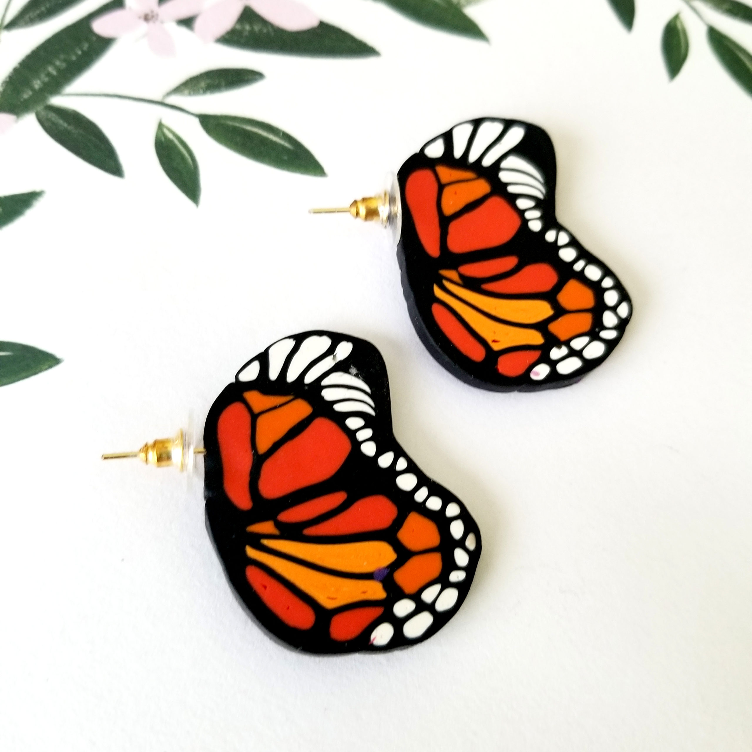 Orange Monarch Stud Earrings