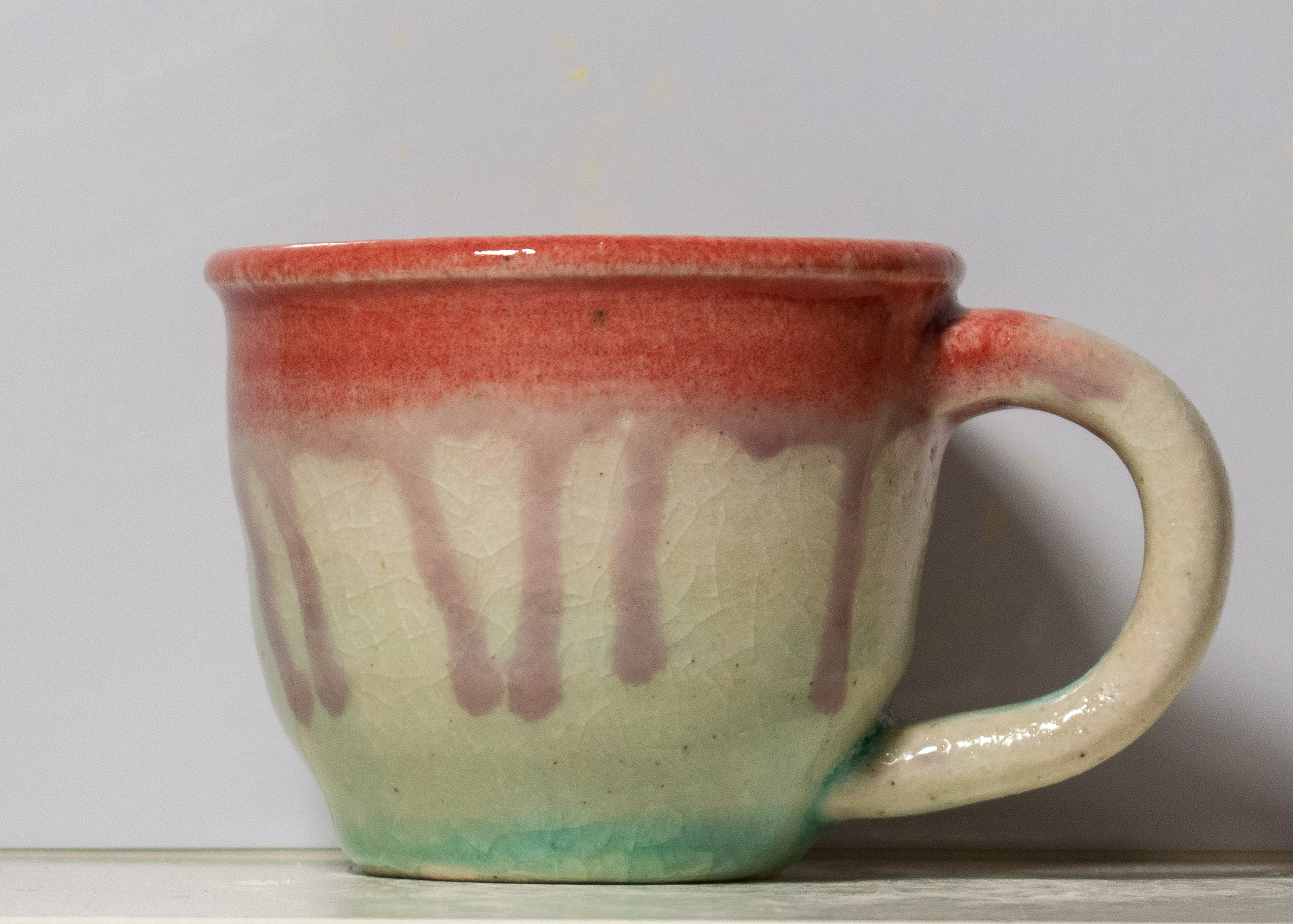 Small Red Rim and Teal Mug by Neena Plant Pottery
