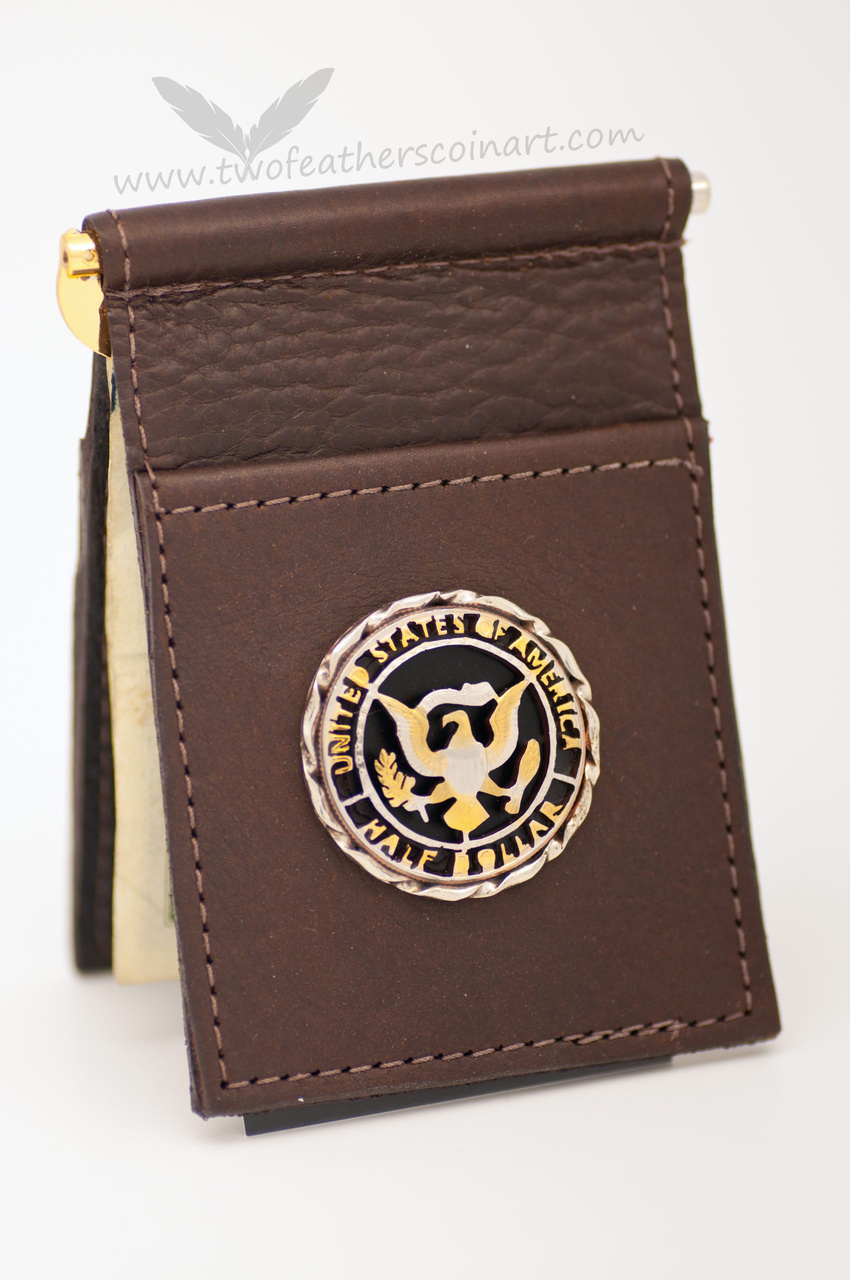 Buffalo Leather Money Clip/Card Holder by Two Feathers Coin Art