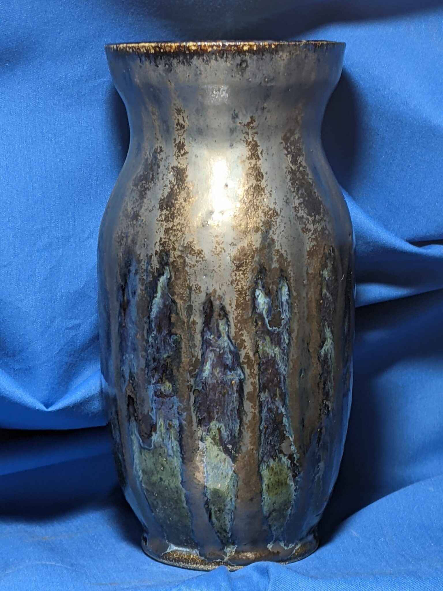 Tall Green and Gold Vase by Neena Plant Pottery at