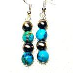 Sterling Silver “Navajo Style” pearl bead and Kingman Turquoise earrings by J Paul Copper Creations