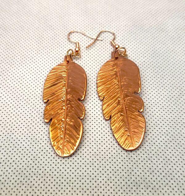 Copper Feather Earrings large by J Paul Copper Creations
