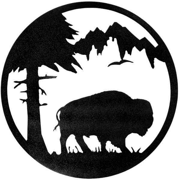 Buffalo Circle by Dugout Creek Designs-Metal circle with buffalo nature scene in it