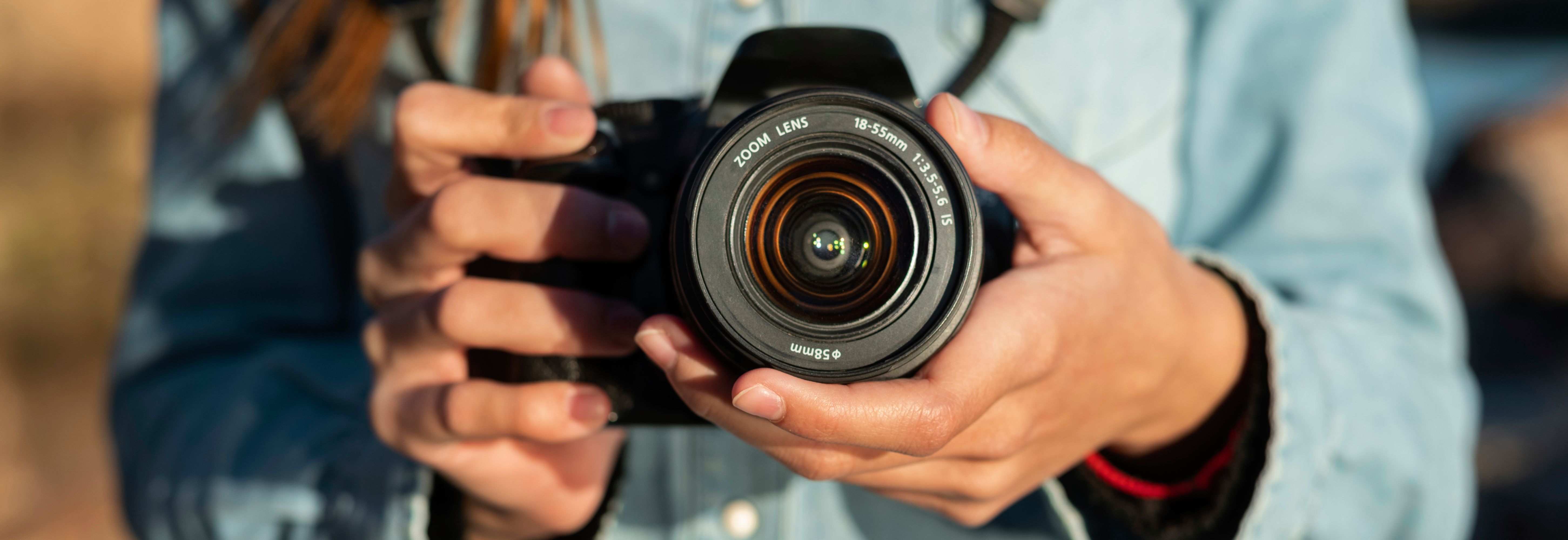 up close with a professional photographer's camera