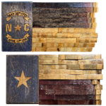 State Flag, North Carolina state flag and Texas state flag made from wine barrels